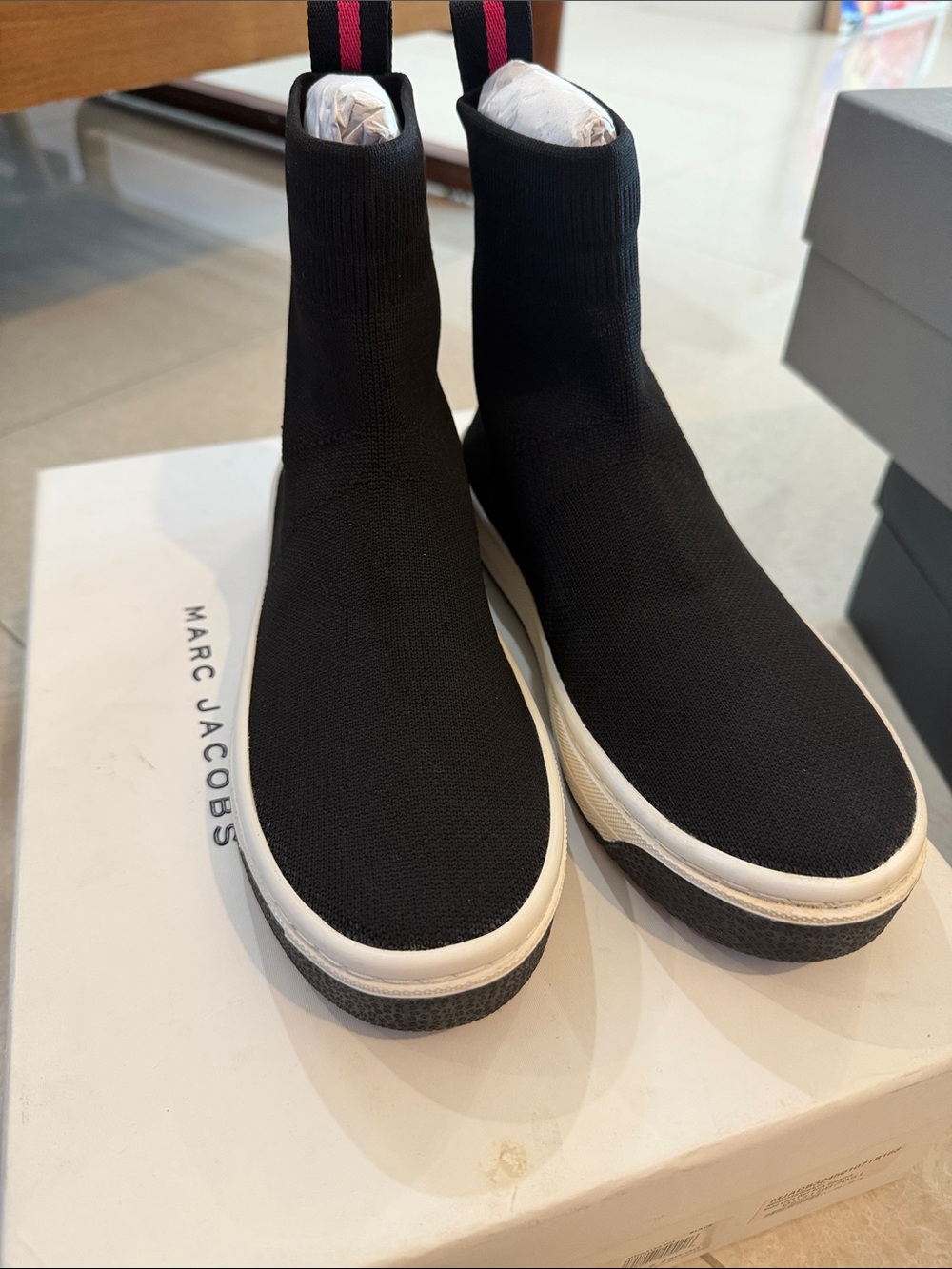 Marc Jacobs Black Knit Sock Sneakers with White Sole